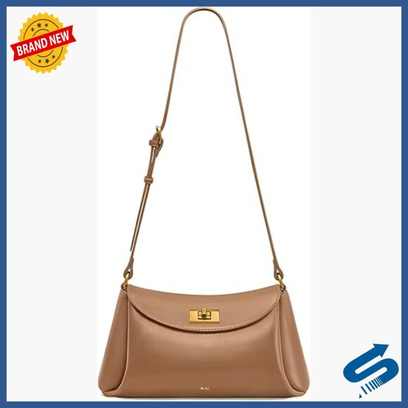 Vegan Leather Crossbody Bag with Twist-Lock Closure Adjustable Strap